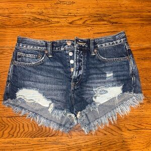 Dark Wash Free People Denim Distressed Women Shorts